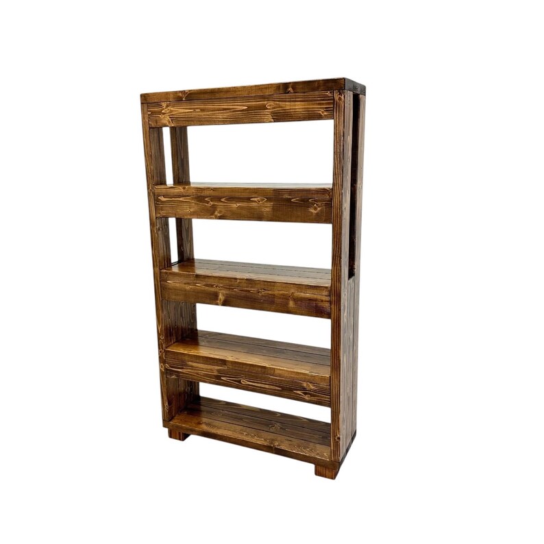 Book Collection Display Wooden Storage Unit Rustic Farmhouse Bookcase Home Library Organizer Reading Nook Creator Solid Pine Construction Four Shelf System Premium Quality Build Mobile Storage Rack Essential Display Solution