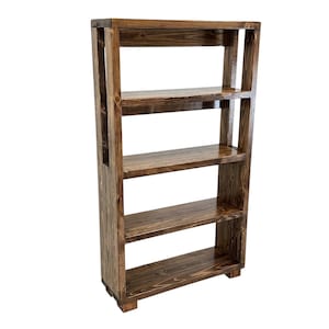 Book Collection Display Wooden Storage Unit Rustic Farmhouse Bookcase Home Library Organizer Reading Nook Creator Solid Pine Construction Four Shelf System Premium Quality Build Mobile Storage Rack Essential Display Solution