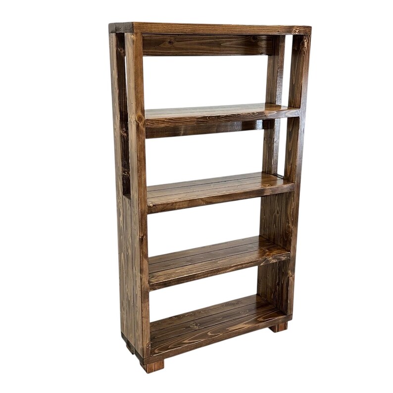 Book Collection Display Wooden Storage Unit Rustic Farmhouse Bookcase Home Library Organizer Reading Nook Creator Solid Pine Construction Four Shelf System Premium Quality Build Mobile Storage Rack Essential Display Solution