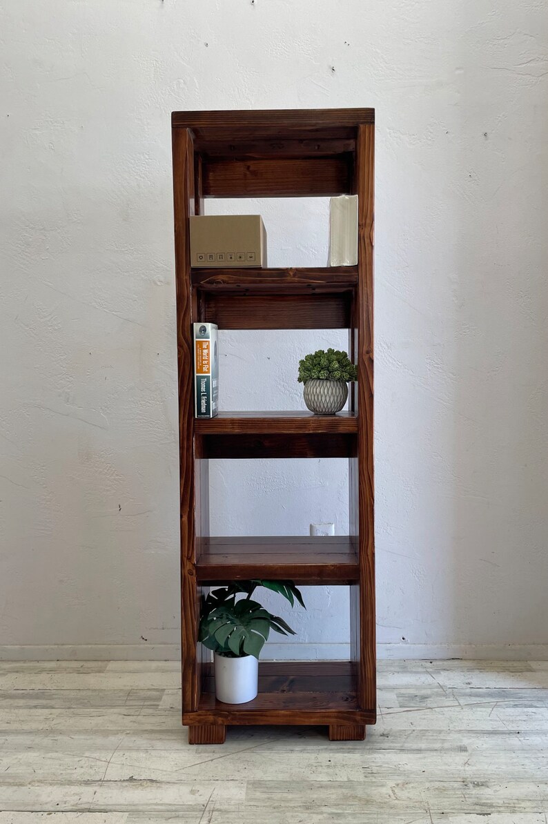 Farmhouse Style Bookcase Wooden Display Unit Home Library Storage Solution Book Collection Organizer Reading Nook Creator Solid Pine Construction Four Shelf System Premium Quality Build Mobile Storage Rack Display Essential Collection