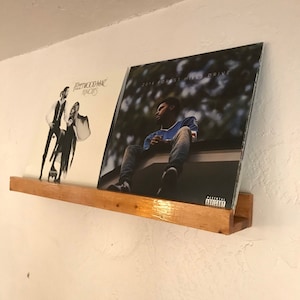 Vinyl Record Display and Picture Stand, Wall Mounted Shelf for Albums Living Room Decor LP Now Playing Made With Real Wood Made In Usa