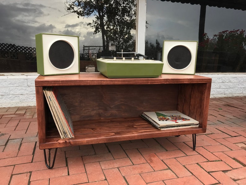 Honey Record Holder Vinyl Storage Hand Crafted Tv Stand Image 0
