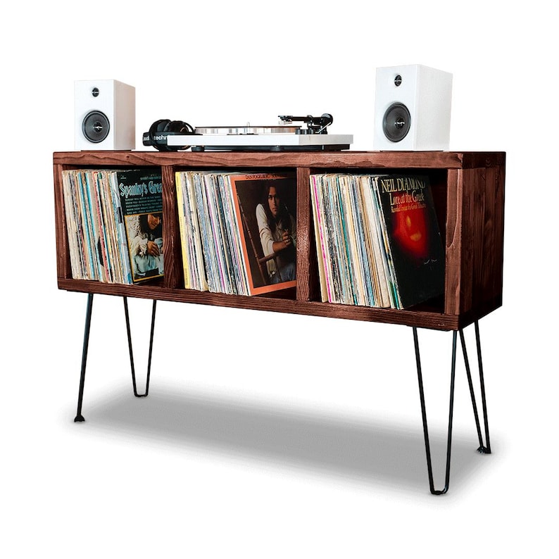 Vinyl Record Storage, Record Player Stand Honey