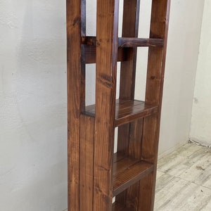 Rustic Home Library Storage Wooden Bookcase Display Unit Farmhouse Style Design Book Collection Organizer Reading Corner Creator Four Shelf System Solid Pine Construction Premium Storage Solution Mobile Display Rack Book Lover Essential