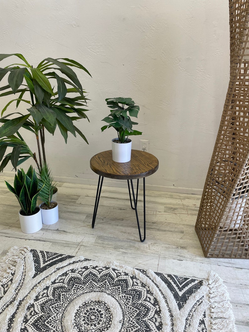 Dark Walnut Round Side Table With Hairpin Legs - Etsy