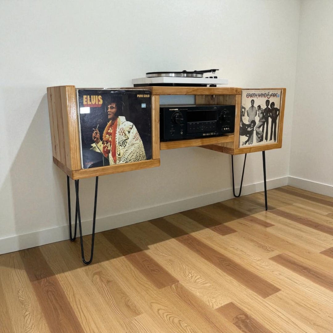 Handmade Wood Vinyl Record Player Stand With Front Flip Storage - Etsy