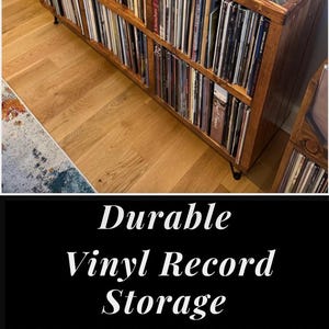 Durable Vinyl Record Storage for every home. Pinterest optimized image displaying vinyl records and storage ideas