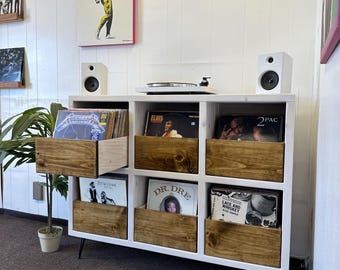 Vinyl Record Storage with Drawers Cabinet Handmade