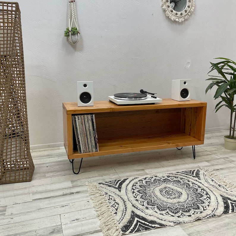 Record Player Stand with Vinyl Storage The Classic Rec 60-300 Album Capacity image 2