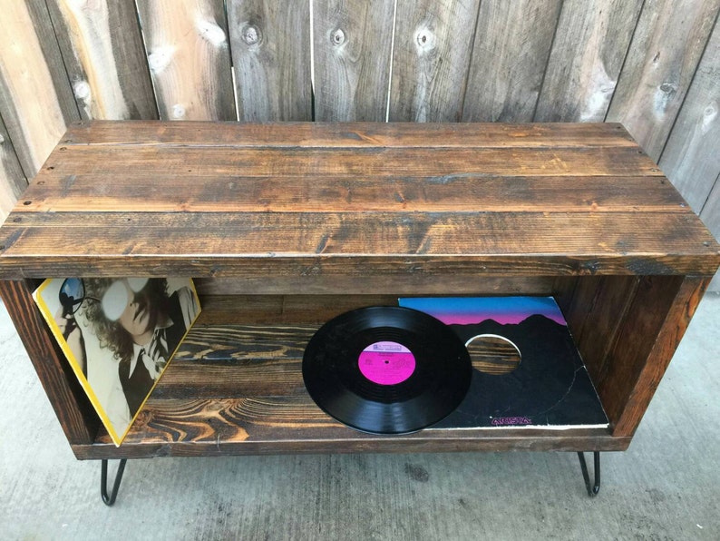 Dark Walnut Record Holder Vinyl Storage Entertainment Image 0