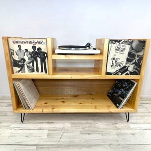 Handcrafted Wood Vinyl Record Storage Cabinet, Turntable Stand