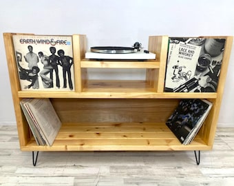 Handcrafted Wood Vinyl Record Storage Cabinet, Turntable Stand
