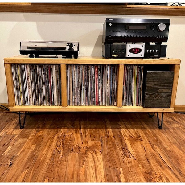 Vinyl Record Holder | Record Player Stand | TV Stand | Record Storage (The 3-Sec Rec) | Store up to 275 Records with 6" Hairpin legs
