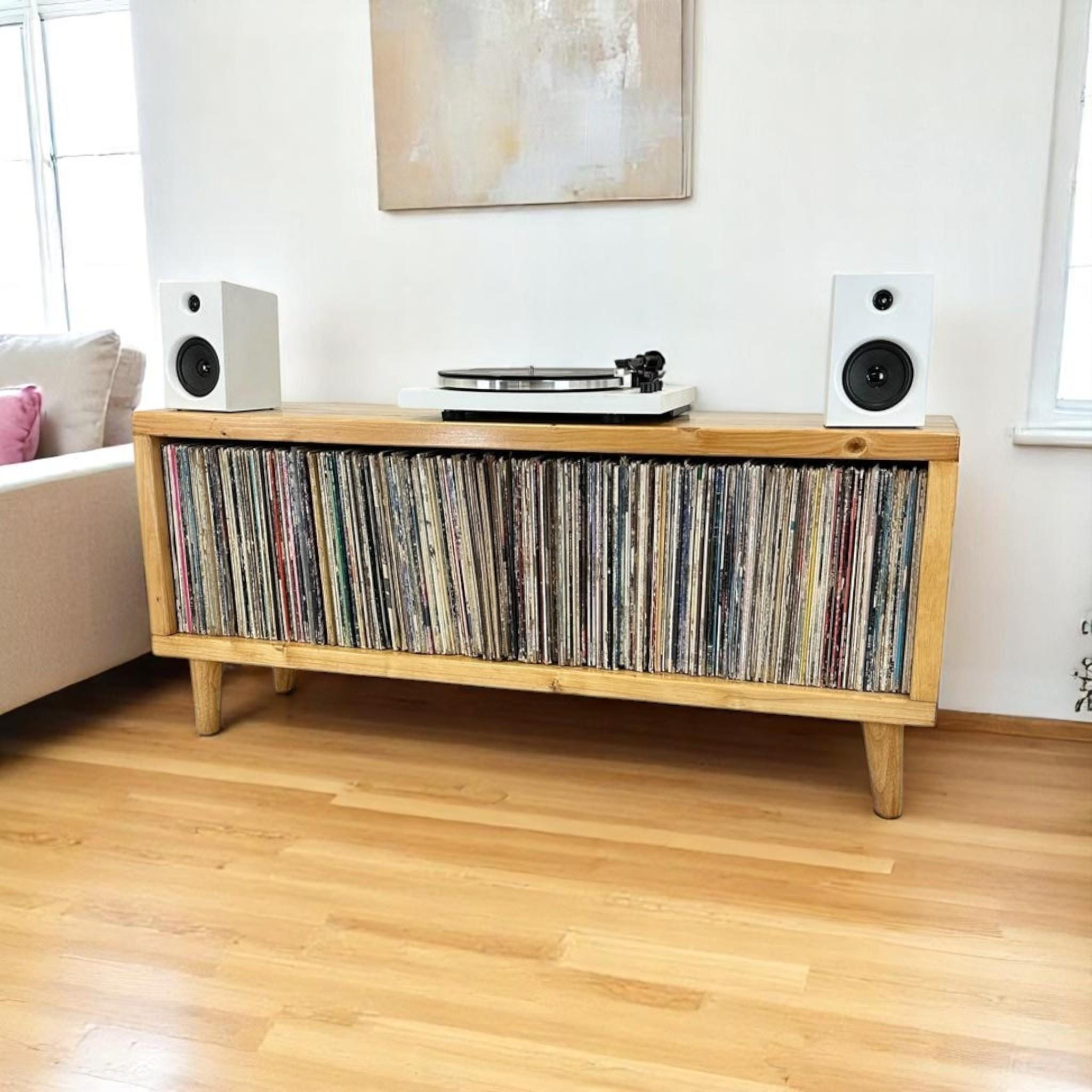 Mid Century Modern Record Cabinet Record Player Stand Gift ideas for record collectors & music lovers