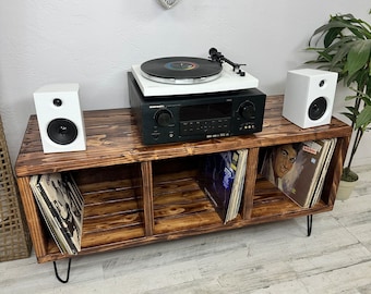 Large Turntable Stand & Vinyl Record Holder - Custom Handmade -17.5" Depth
