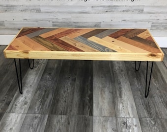 Light and Colorful Herringbone Coffee Table Made With Real Wood Sealed with Polyurethane Choose Size and Body Color Handmade In Usa