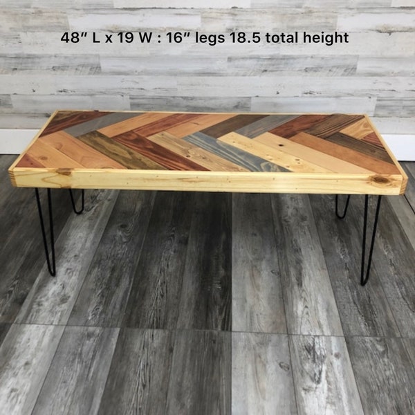 Light and Colorful Herringbone Coffee Table Made With Real Wood Sealed with Polyurethane Choose Size and Body Color Handmade In Usa