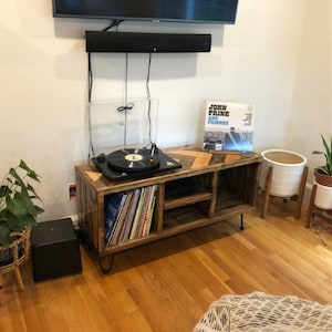 Dark Walnut 3x2 Vinly Record Storage & Turntable Stand