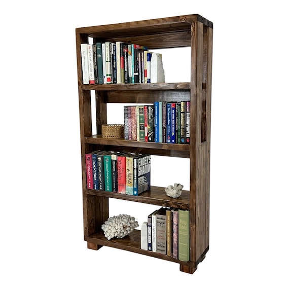 Rustic Wooden Bookcase, Solid Pine 4-Shelf Display, Customizable