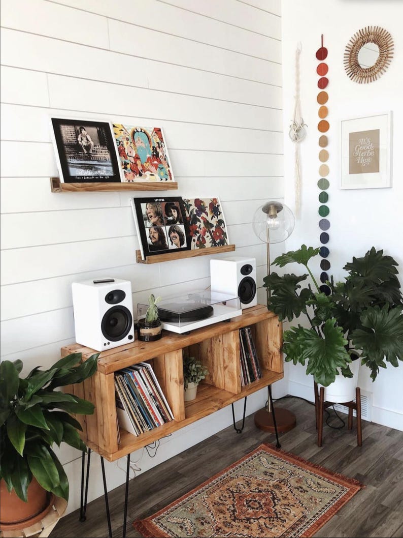 Vinyl Record Storage, Record Player Stand Antique Walnut