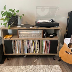 On Another Level - Two level Turntable Receiver and record Storage Cabinet Lp Storage 189-280 capacity - Dj Turntable Stand