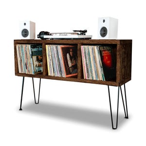 Vinyl Record Storage, Record Player Stand Dark Walnut