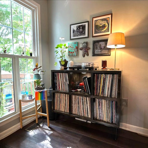 Vinyl Record Holder LP Cabinet: Solid Wood Turntable Stand Handmade