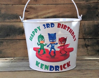 PJ Masks Personalized Metal Birthday Bucket, Bucket Personalized with Child's Name and Birthday Year, Birthday Gift Bucket, Centerpiece