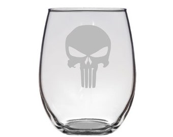 The Punisher Etched Wine Glass