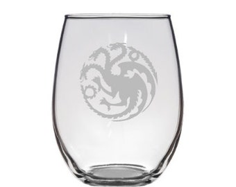 Game of Thrones House Targaryen Etched Wine Glass