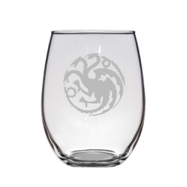 Game of Thrones House Targaryen Etched Wine Glass