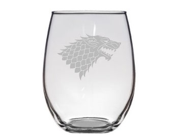 Game of Thrones House Stark Etched Wine Glass