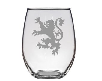 Game of Thrones House Lannister Etched Wine Glass