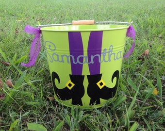 Halloween Bucket, Personalized, Featuring Witch's Feet, Child's Name