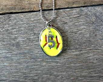 Softball Necklace Featuring Your Player's Number - Made From Real Softball
