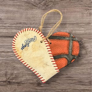 Baseball Heart, Softball heart, Baseball Ornament, Softball Ornament, Baseball Player Ornament, Softball Player Ornament Upcycled Gift Idea baseball / bsketball