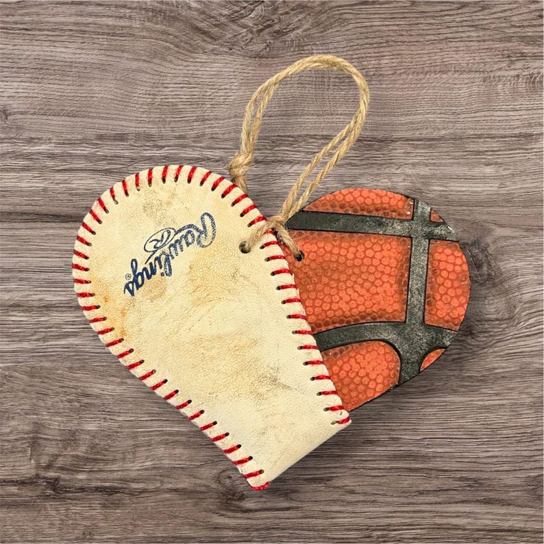 Baseball Heart, Softball heart, Baseball Ornament, Softball Ornament, Baseball Player Ornament, Softball Player Ornament Upcycled Gift Idea baseball / bsketball