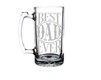 Best Dad Ever Etched Glass Beer Mug, Best Dad Ever Logo Etched Beer Mug, Father's Day Gift, Gift for Dad, Beer Mug For Dads