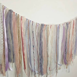 A sophisticated Pastel Garland, Ribbon Garland, Pastel Banner, Baby Boho Decor, Lace Garland Fabric Garland, Wedding Arch Decor Boho Wedding