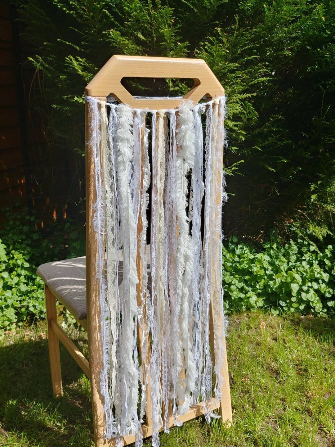 Wedding Chair Decor, White Wedding Chair Tie Backs, Cream Lace Wedding