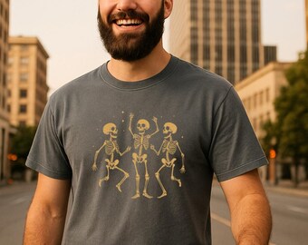 Camiseta de esqueletos danzantes / Camiseta unisex de algodón con calavera lavada y colores cómodos