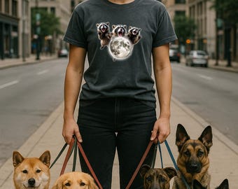 Three Raccoons Howling at the Moon- Cotton T-shirt, Animal, Nature Lover Gift