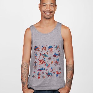 Stonewash Tank Top with Patriotic Design | Unisex Summer Shirt for Independence Day, Vintage Style, Beach Wear, Gift