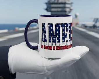 Americano Patriotic Kaffeetasse Amerikanische Flagge Design Vintage USA Style Cup 11, 15oz