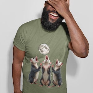 Three Howling Possums Moon Shirt- Funny Vintage Opossum Tee, Retro Howling Possum Unisex T- Shirt, Washed Tee