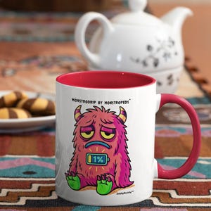 Batterie herausgefordert | Lustige Monster Tasse, MonstroDrip Edition, schrullige Kaffeetasse für die Dauermüden