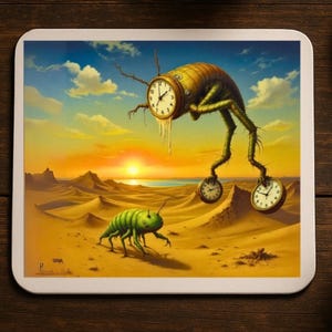 Surreal Mousepad | Melting Clock Fantasy Creature Desk Mat | Dali Inspired Art |  Office Decor Gift