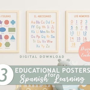 3 Spanish Educational Posters, Spanish Classroom Decor, Spanish Alphabet, Number and Shapes, Spanish Teaching Resources, Printable Posters