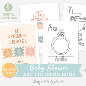 ABC Spanish Coloring Book, Baby Shower Activity Book, Spanish Alphabet Coloring Pages, Printable Baby Shower Game