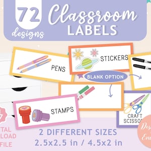Klassenzimmer-Etiketten, druckbare Etiketten für Klassenzimmerbedarf, Lehrerorganisation, bearbeitbare Tags für den Schrank, Etiketten für Schulbedarf